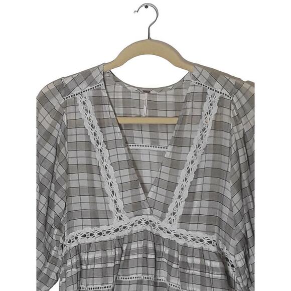 Free People Time Out Lace Tunic Ivory Eyelet V-Neck 3/4 Sleeves Medium - Picture 5 of 12